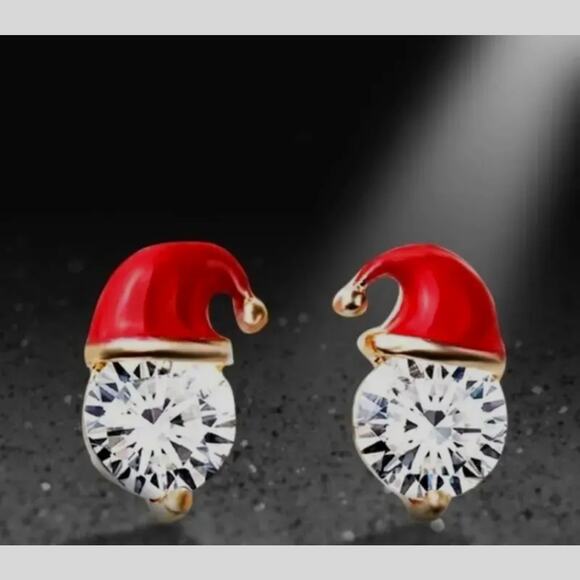 Festive Sparkling Santa Hat Earrings Golden - Picture 5 of 6